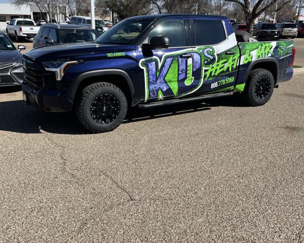 KD’s Heat & Air branded service truck parked in Lubbock, Texas