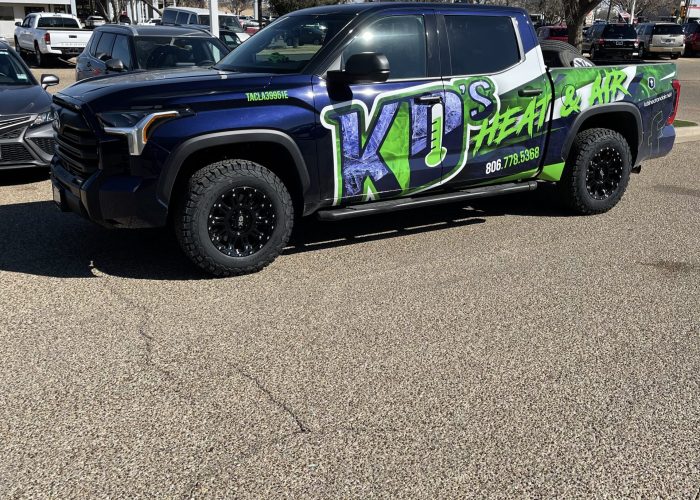 KD’s Heat & Air branded service truck parked in Lubbock, Texas